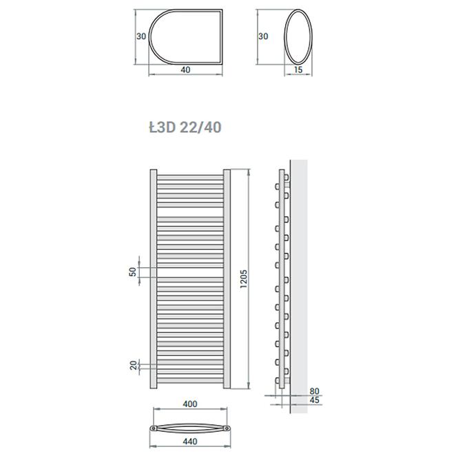 Kúpeľňový radiátor Łezka 3D Ł3D 22/40 čierna 1205x440 mm