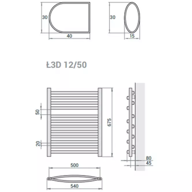 Kúpeľňový radiátor Łezka 3D Ł3D 12/50 čierna 675x540 mm
