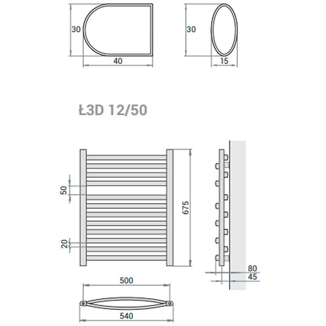 Kúpeľňový radiátor Łezka 3D Ł3D 12/50 čierna 675x540 mm