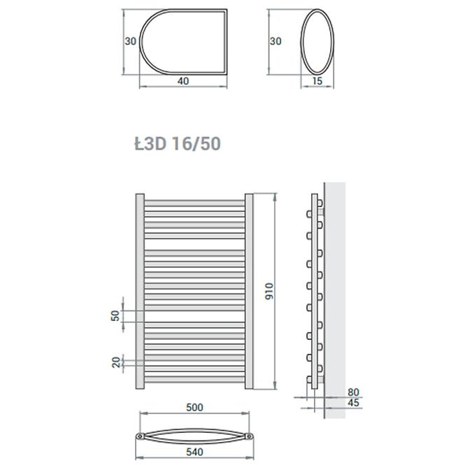 Kúpeľňový radiátor Łezka 3D Ł3D 16/50 čierna 910x540 mm