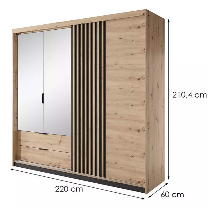 Šatníková skriňa TALLY 4D2S zrkadlo artisan dub/antracit