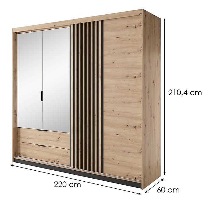 Šatníková skriňa TALLY 4D2S zrkadlo artisan dub/antracit