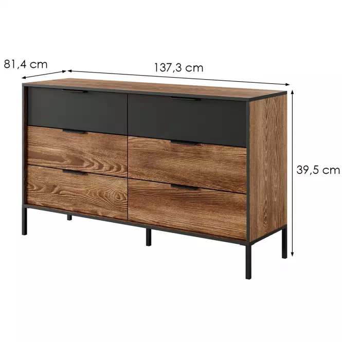 komoda MILTON 138 6S gaštan/antracit