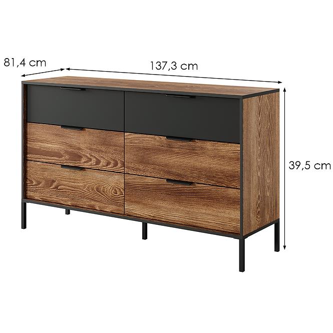 komoda MILTON 138 6S gaštan/antracit