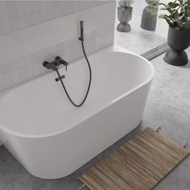 Voľne stojaca vaňa prístenná Vica New 150/80+sifón klik klak čierna s prepadom slim čiernym,4
