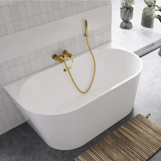 Voľne stojaca vaňa prístenná Vica New 150/80+sifón klik klak zlatá s prepadom slim zlatým,4