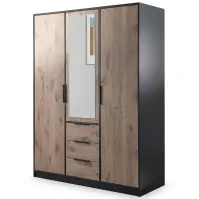 Skriňa Duarte D3 149 cm so zrkadlom – dub viking/čierna, trojdverová, zásuvky