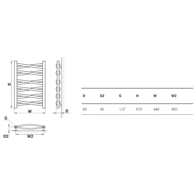 Kúpeľňový radiátor Łezka 3D Ł3DX 1240 biela 675x440 mm,2