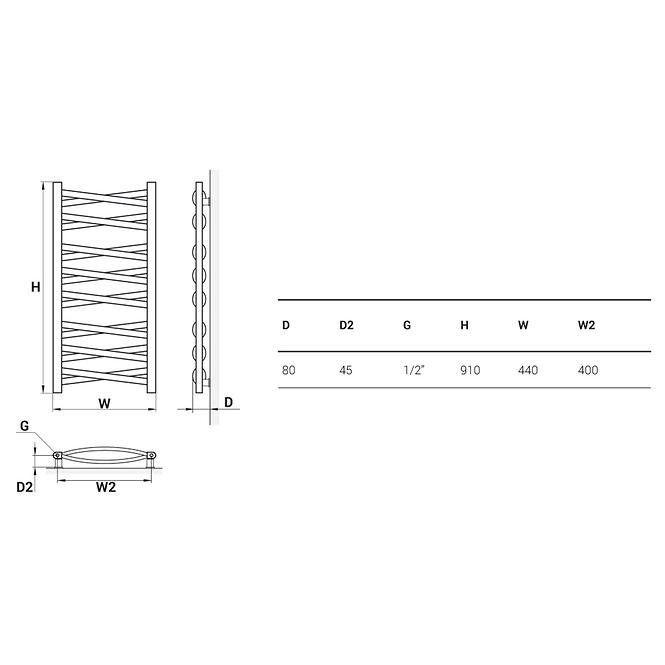Kúpeľňový radiátor Łezka 3D Ł3DX 1640 biela 910x440 mm