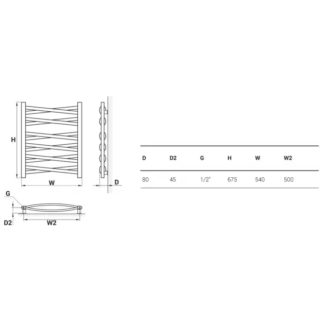 Kúpeľňový radiátor Łezka 3D Ł3DX 1250 biela 675x540 mm,2