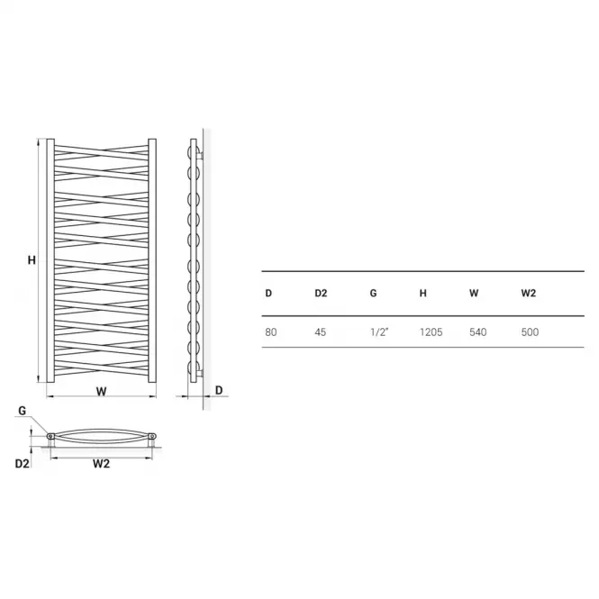 Kúpeľňový radiátor Lezka 3D Ł3DX 2250 biela 1205x540 mm,2