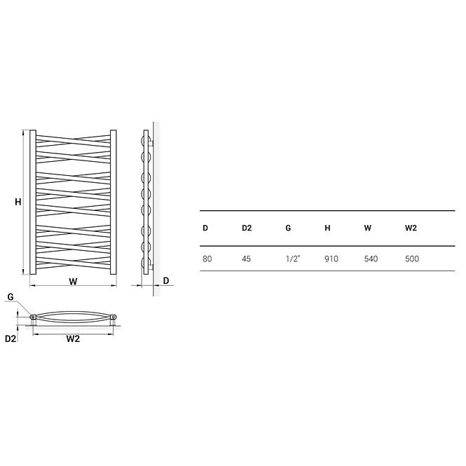 Kúpeľňový radiátor Łezka 3D Ł3DX 1650 čierna 910x540 mm