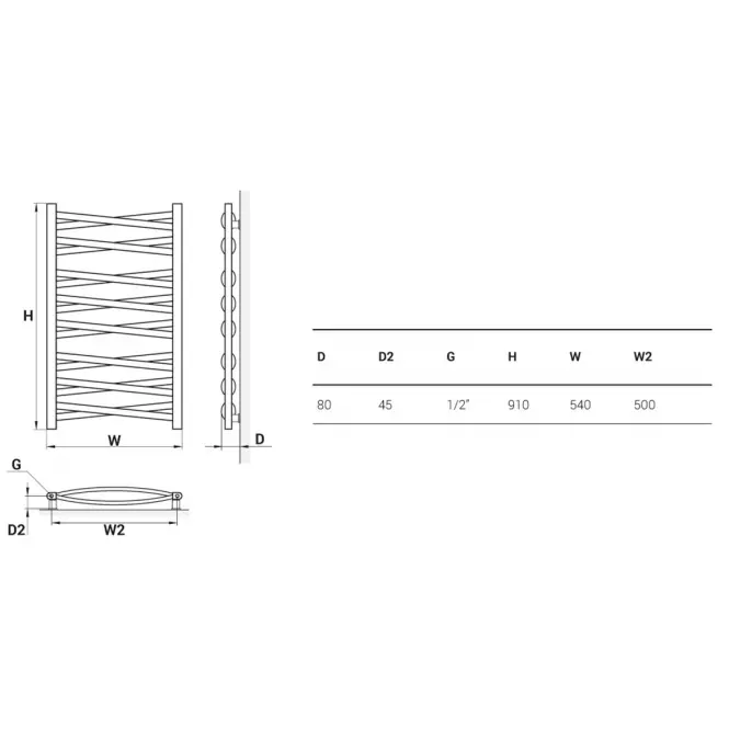 Kúpeľňový radiátor Łezka 3D Ł3DX 1650 čierna 910x540 mm,2
