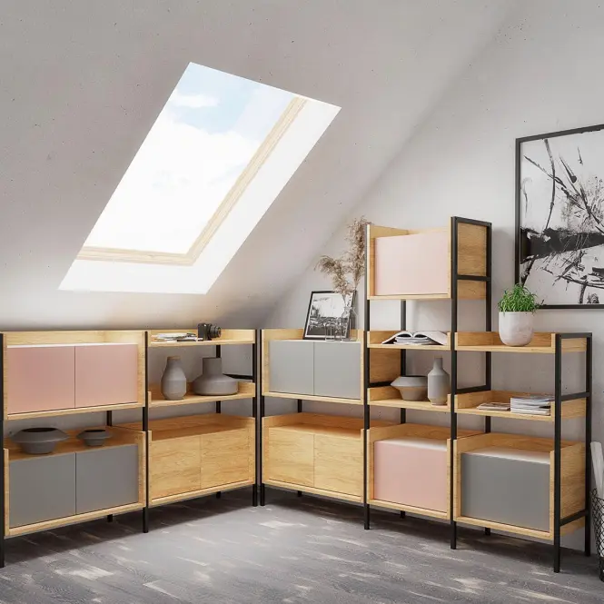 Písací stôl Mobius 2s hikora/modrý horizont,3