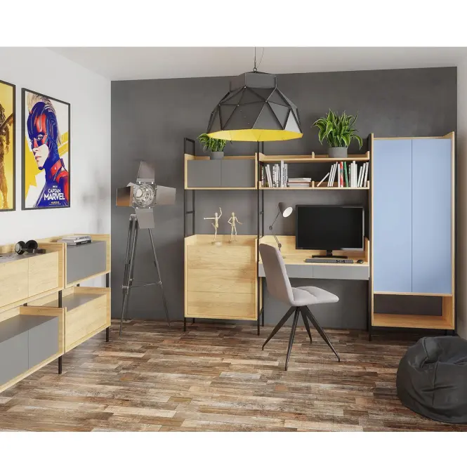 Písací stôl Mobius 2s hikora/modrý horizont,5