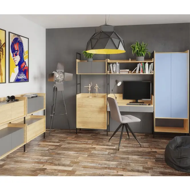 Písací stôl Mobius 2s hikora/šedá zaprášená,6