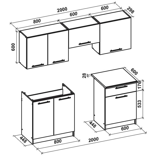 Kuchynská Marija 200 zb 28mm biely lesk mdf/kor sonoma