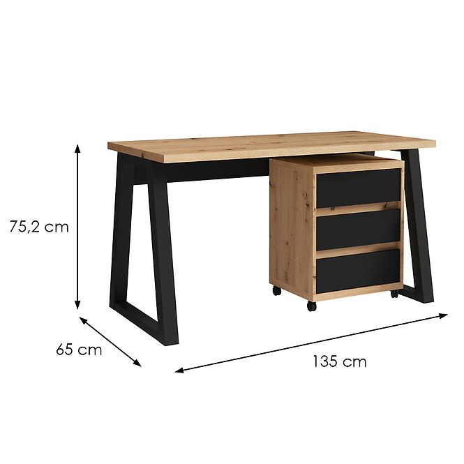 Súprava Iga I Písací stôl + skrinka na kolieskach Dub Artisan / čierna mat,2