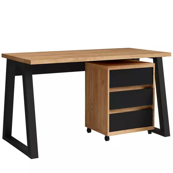 Set Iga I Písací stôl + Skrinka na kolieskach Dub Craft / čierna Mat