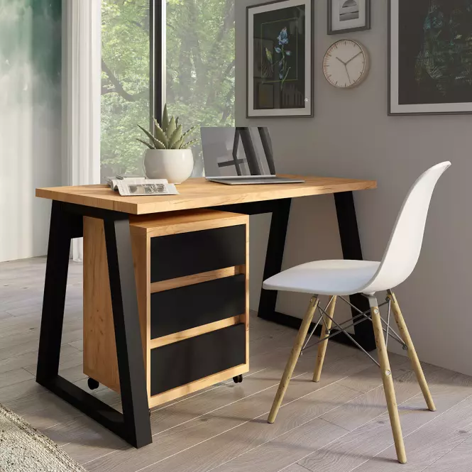 Set Iga I Písací stôl + Skrinka na kolieskach Dub Craft / čierna Mat,3