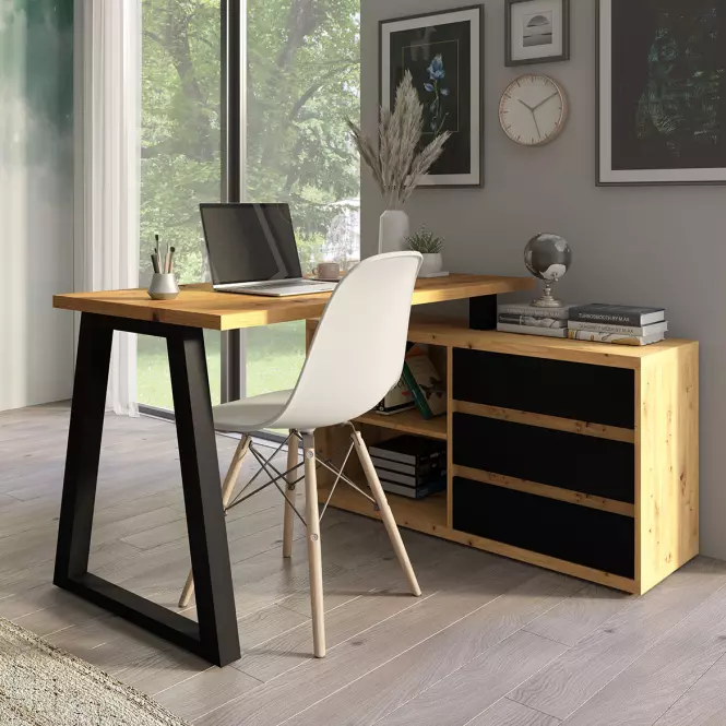 Set Iga II Písací stôl+Komoda Dub Artisan / čierna Mat,3