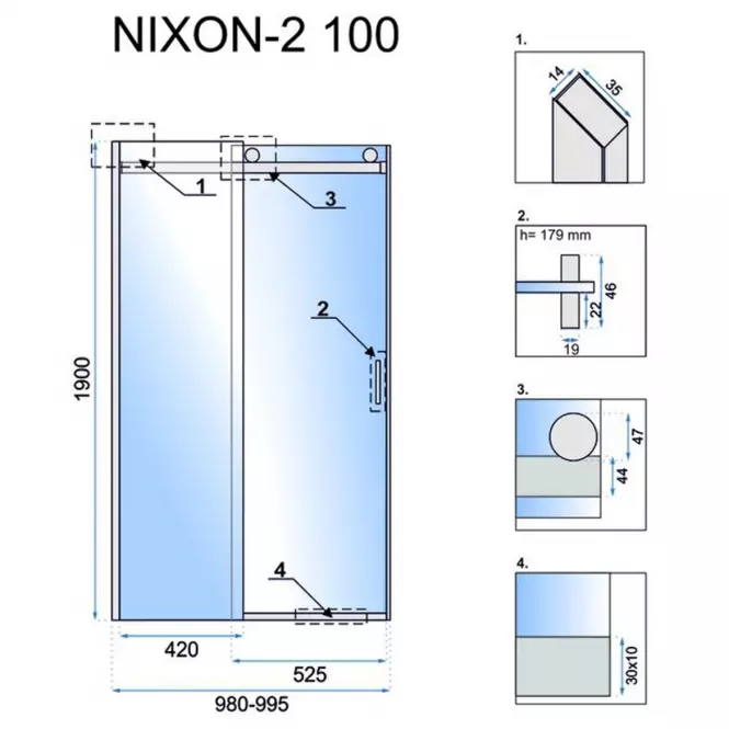 Sprchové dvere chróm Nixon-2 100x190 pravé chróm Rea K7440,5