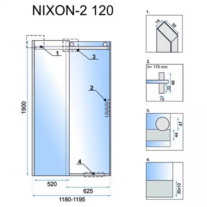 Sprchové dvere chróm Nixon-2 120x190 ľavé chróm Rea K5002