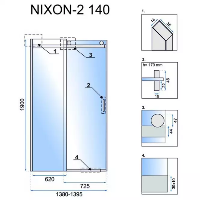 Sprchové dvere chróm Nixon-2 140x190 pravé chróm Rea K5007,5