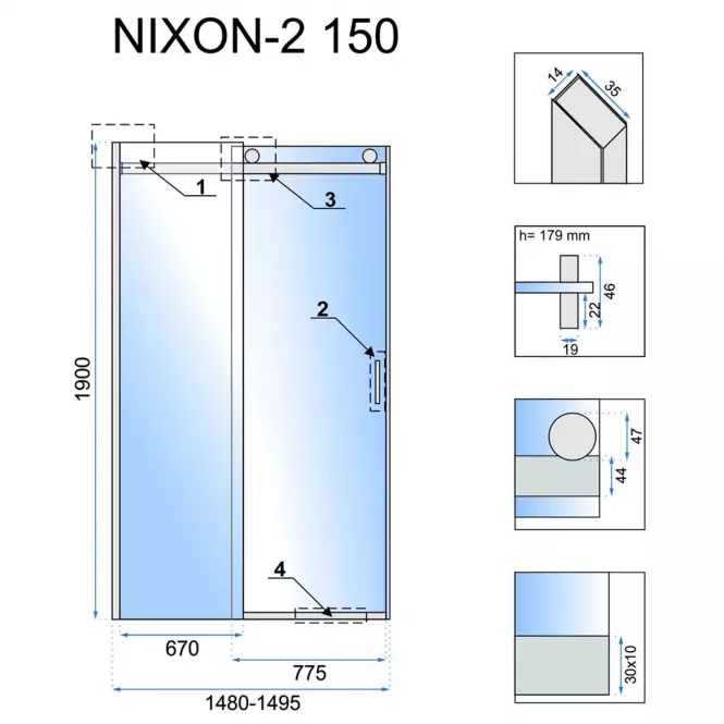 Sprchové dvere chróm Nixon-2 150x190 prave chróm Rea K5009