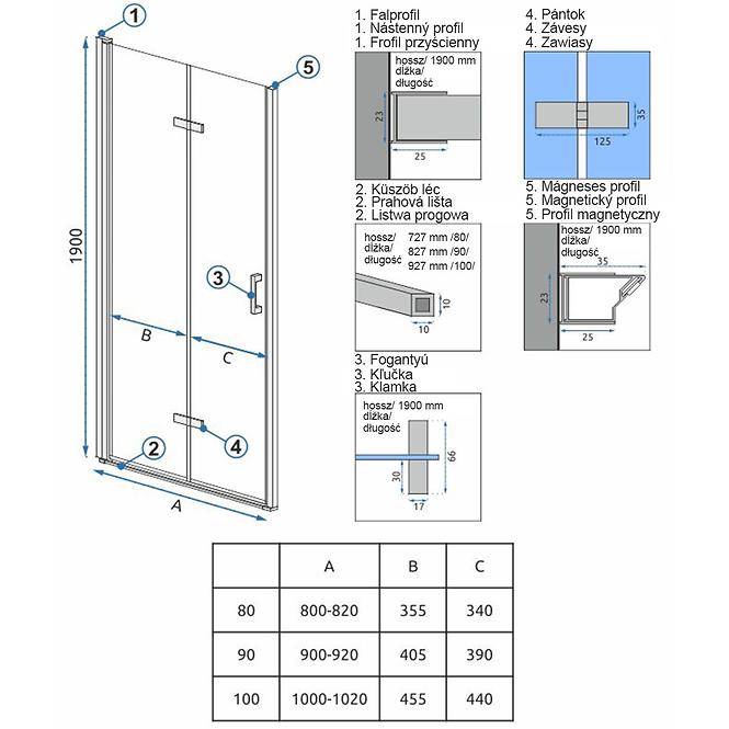 Sprchové dvere Molier 80x190 chróm Rea K6367