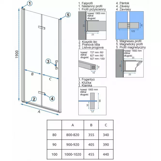 Sprchové dvere Molier 100x190 chróm Rea K6371