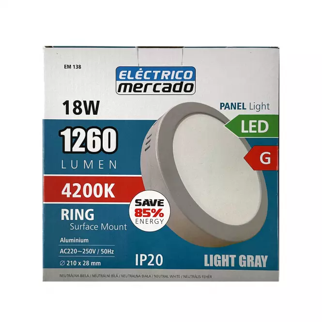 LED kruhový panel 18W 4200K okrúhly svetlo šedá