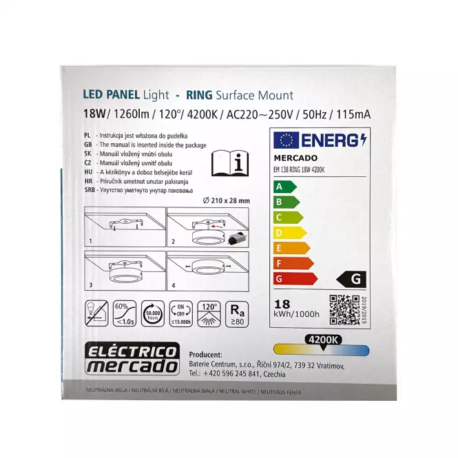 LED kruhový panel 18W 4200K okrúhly svetlo šedá