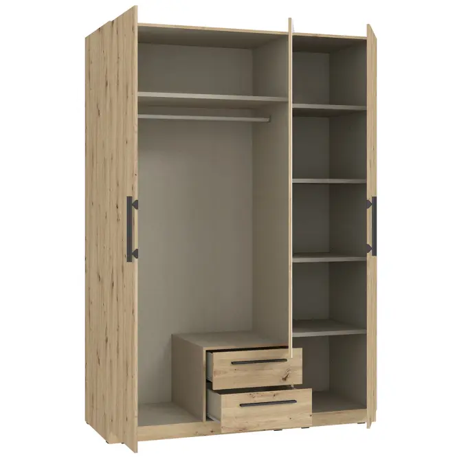 Skriňa Cadixo 150,6cm so zrkadlom- dub artisan, trojdverová, zásuvky