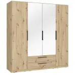 Skriňa Cadixo 200,3cm so zrkadlom- dub artisan, štvordverová, zásuvky