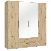 Skriňa Cadixo 200,3cm so zrkadlom- dub artisan, štvordverová, zásuvky