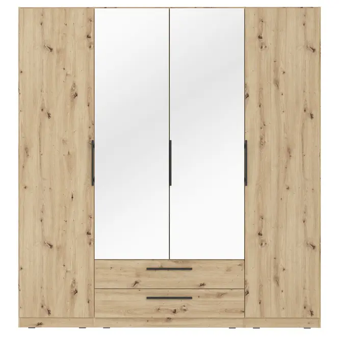 Skriňa Cadixo 200,3cm so zrkadlom- dub artisan, štvordverová, zásuvky
