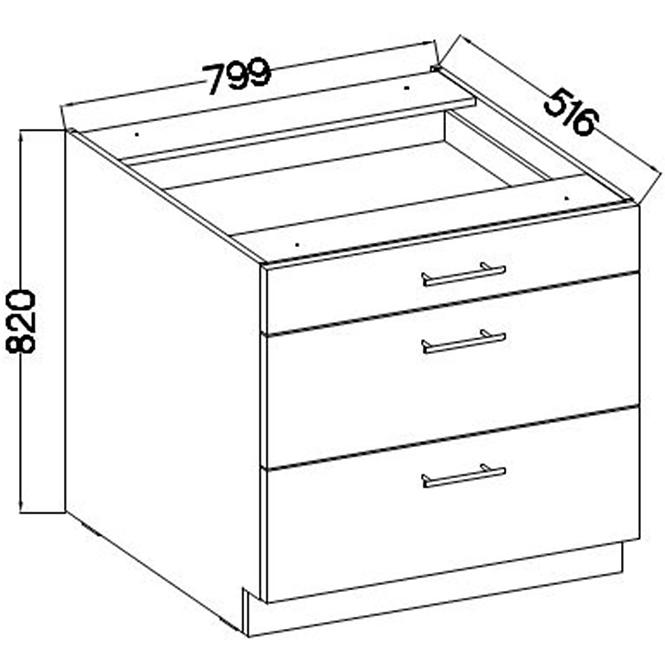 Kuchynská skrinka Lara 80d 3s Bb Mdf Šedá lesk