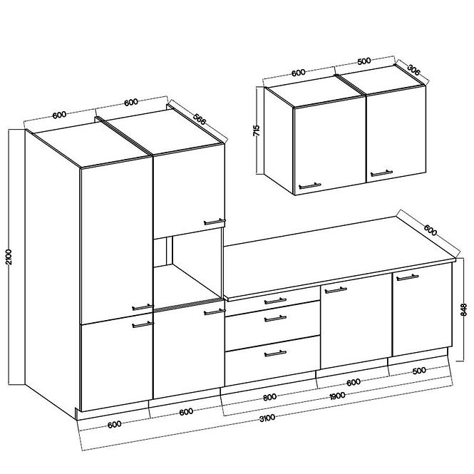 Kuchynská Lara 310 Mdf biely lesky bez dosky,2