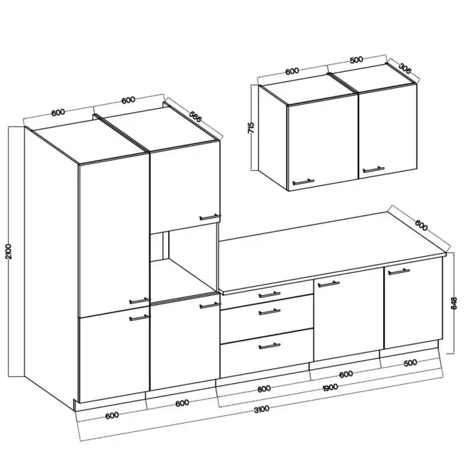 Kuchynská linka Lara 310 MDF biela lesklá bez dosky,2