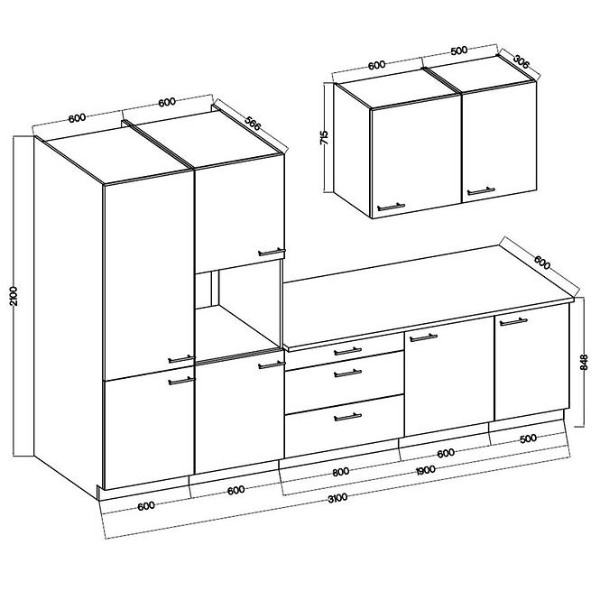 Kuchynská Lara 310 Mdf Šedá lesky bez dosky,2
