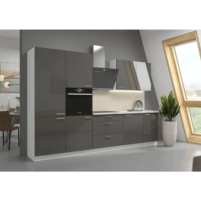 Kuchynská linka Lara 310 MDF sivá lesklá bez dosky