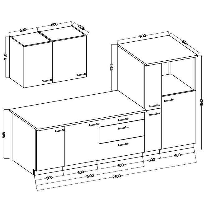 Kuchynská linka  Lara 280 MDF sivá lesklá bez dosky,2