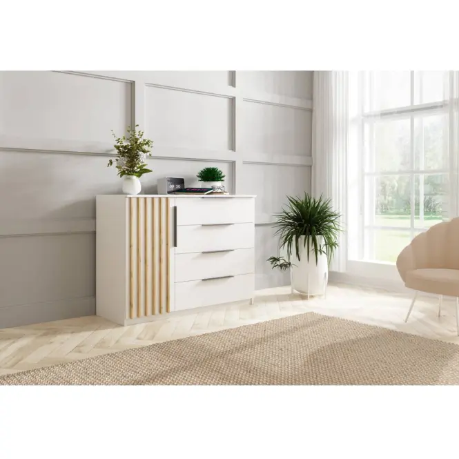 Komoda Sorento 120x89x48 Biely/Lamela Zlatý kraft,3
