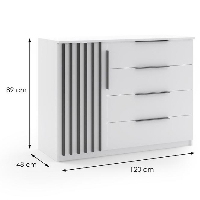 Komoda Atena 120x89x48 Biely/Lamela čierna