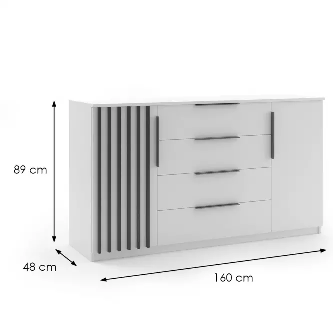 Komoda Atena 160x89x48 Biely/Lamela čierna
