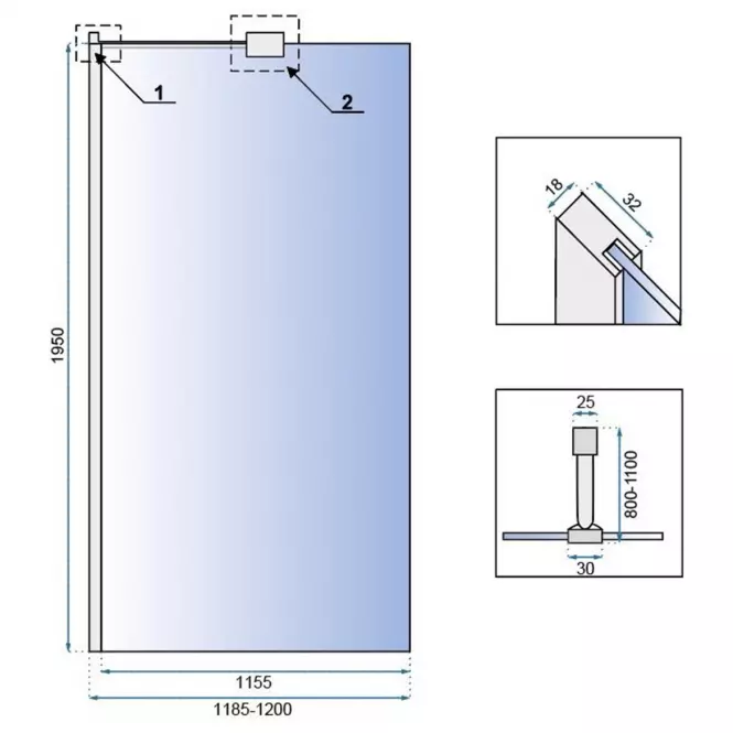 Sprchová stena Walk-in Aero ˝N˝ Rea K7550 120x195 chróm