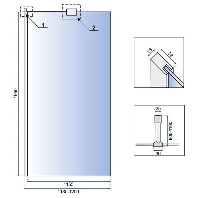 Sprchová stena Walk-in Aero ˝N˝ Rea K7550 120x195 chróm