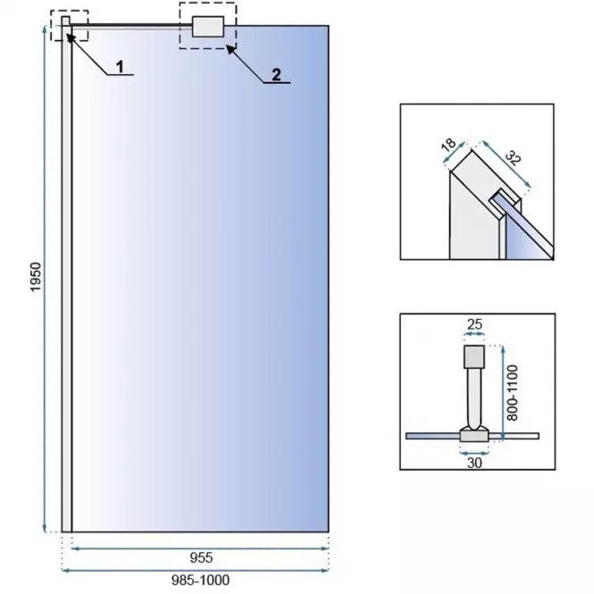 Sprchová stena Walk-in Aero ˝N˝ Rea K7551 100x195 chróm