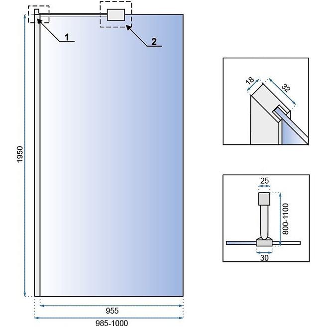Sprchová stena Walk-in Aero ˝N˝ Rea K7551 100x195 chróm